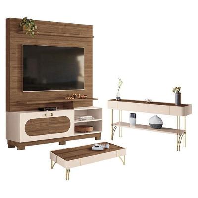 Estante Home Theater Axis Castanho Off White Com Mesa De Centro Cadenza E Aparador Vivant Off White Castanho - Hb Móveis