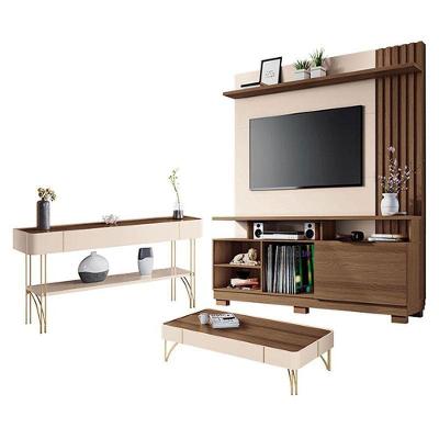 Estante Home Theater Artheo Castanho Off White E Mesa De Centro Cadenza E Aparador Vivant Off White Castanho - Hb Móveis