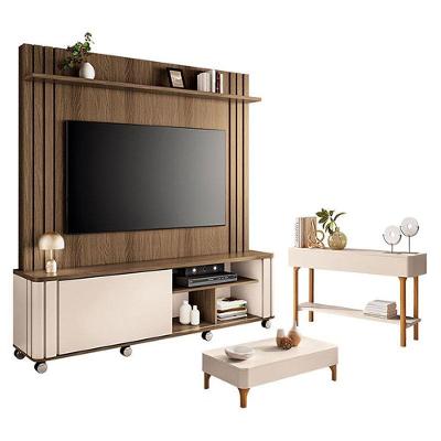 Estante Home Theater Trinus Castanho Off White Com Mesa De Centro Liz E Aparador Fiero Off White - Hb Móveis