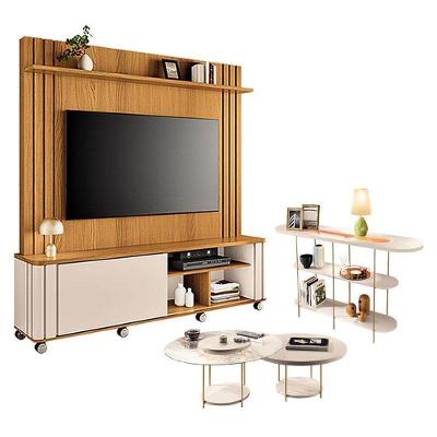 Estante Home Theater Trinus Cinamomo Off White Com Kit Mesa De Centro Sky E Aparador Infinity Off White -hb Móveis