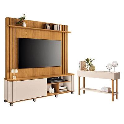 Estante Home Theater Trinus Cinamomo Off White Com Aparador Fiero Off White - Hb Móveis