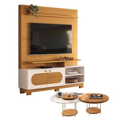 Estante Home Theater Axis Cinamomo Off White Com Kit Mesa De Centro Sky Cinamomo - Hb Móveis