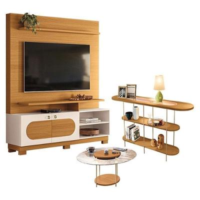 Estante Home Theater Axis Com Mesa De Centro Sky Com Tampo De Vidro E Aparador Infinity Cinamomo Off White - Hb Móveis