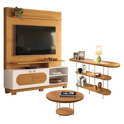 Estante Home Theater Axis Cinamomo Off White Com Mesa De Centro Sky E Aparador Infinity Cinamomo - Hb Móveis