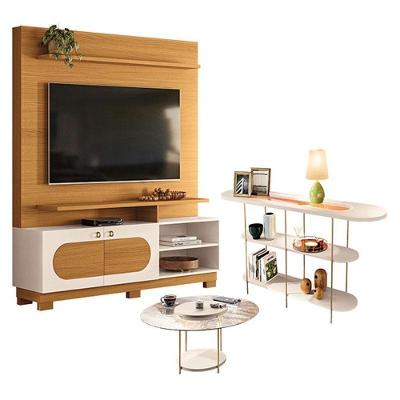 Estante Home Theater Axis Com Mesa De Centro Sky Com Tampo De Vidro E Aparador Infinity Cinamomo Off White - Hb Móveis