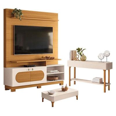 Estante Home Theater Axis Cinamomo Off White Com Mesa De Centro Liz E Aparador Fiero Off White - Hb Móveis