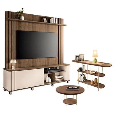 Estante Home Theater Trinus Castanho Off White Com Mesa De Centro Sky E Aparador Infinity Castanho - Hb Móveis