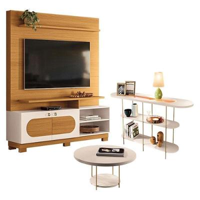 Estante Home Theater Axis Cinamomo Off White Com Mesa De Centro Sky E Aparador Infinity Off White - Hb Móveis
