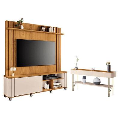 Estante Home Theater Trinus Cinamomo Off White Com Aparador Vivant Off White Cinamomo - Hb Móveis