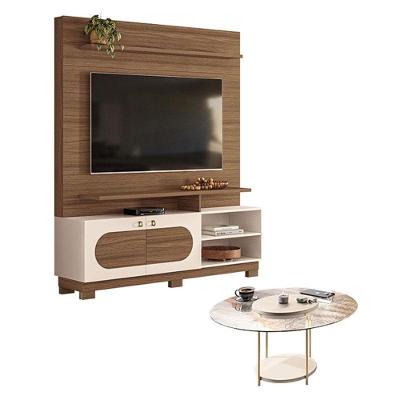 Estante Home Theater Axis Castanho Off White Com Mesa De Centro Sky Com Tampo De Vidro Off White - Hb Móveis
