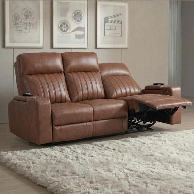 Poltrona Reclinável Cinema 3 Lugares Baú Usb Pu Moscou Sint Camel Z57 - Mpozenato