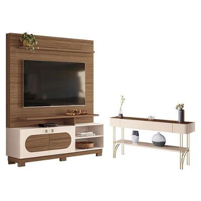 Estante Home Theater Axis Castanho Off White Com Aparador Vivant Off White Castanho - Hb Móveis