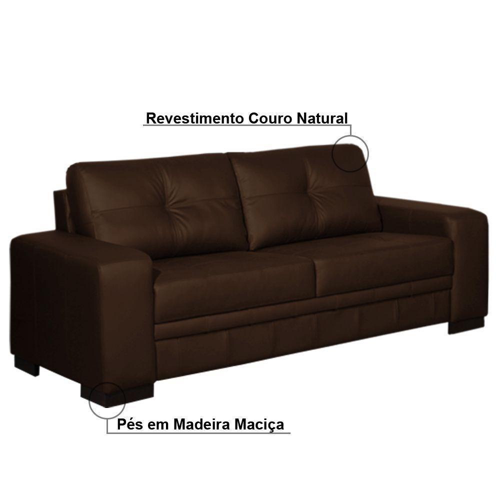 Sofá 3 Lugares 210cm Milano Couro Conhaque Gran Belo - 2