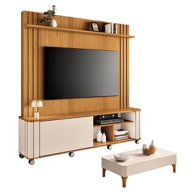 Estante Home Theater Trinus Cinamomo Off White Com Mesa De Centro Liz Off White - Hb Móveis