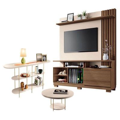 Estante Home Theater Artheo Castanho Off White Com Mesa De Centro Sky E Aparador Infinity Off White - Hb Móveis