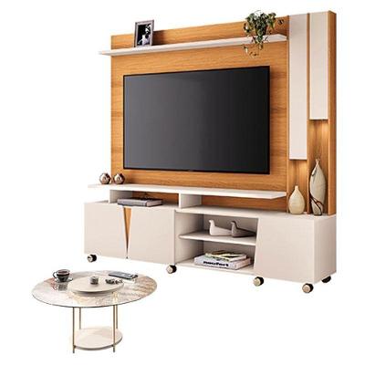Estante Home Theater Virtus Cinamomo Off White Com Mesa De Centro Sky Com Tampo De Vidro Off White - Hb Móveis