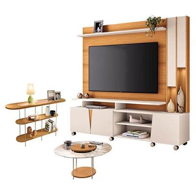 Estante Home Theater Virtus Com Mesa De Centro Sky Com Tampo De Vidro E Aparador Infinity Cinamomo Off White - Hb Móveis