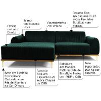 Sofá 4 Lugares com Chaise Base de Madeira Euro 265 Cm Verde - 2