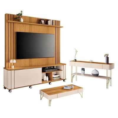 Estante Home Theater Trinus Com Mesa De Centro Cadenza E Aparador Vivant Cinamomo Off White - Hb Móveis