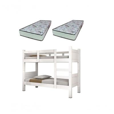 Beliche Solteiro Porto com Proteção Lateral e 2 Colchões D-23 em Madeira 100% Branco