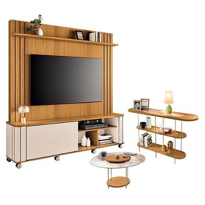 Estante Home Theater Trinus Com Mesa De Centro Sky Com Tampo De Vidro E Aparador Infinity Cinamomo Off White -hb Móveis