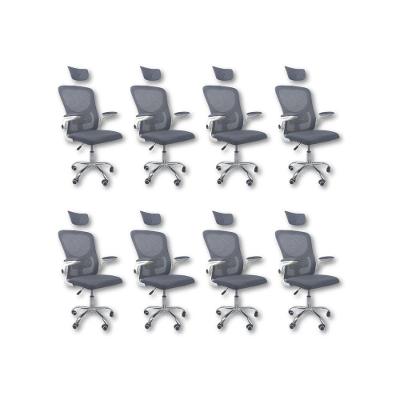 Kit 8 Cadeiras De Escritório  Com Apoio Cinza E Branco