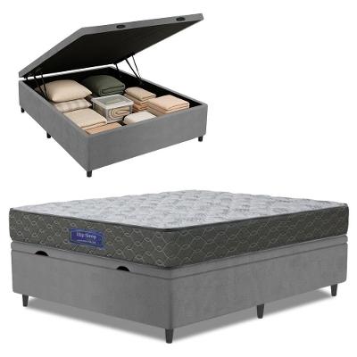 Cama Box Baú Colchão Casal Ortopédico Espuma D33 Hiper 138x188x60cm Apolo Cinza