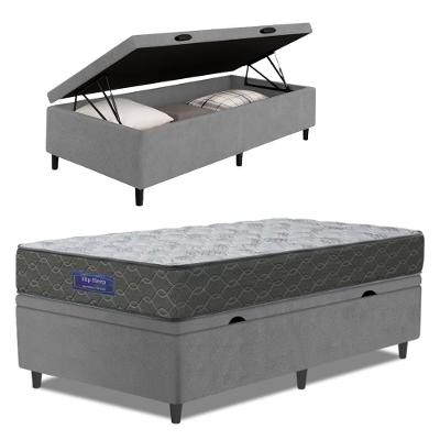 Cama Box Baú Colchão Solteiro Ortopédico Espuma D33 Hiper 88x188x60cm Cinza