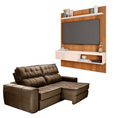 Kit Sofá 3 Lugares Com Painel Esmeralda