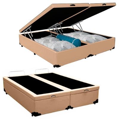 Cama Box Baú King Bipartido Sintético Mega Cama Bege