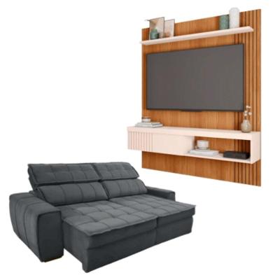 Kit Sofá 3 Lugares Com Painel Esmeralda