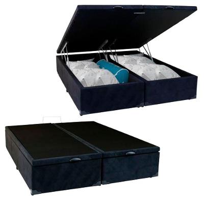 Cama Box Baú Casal Bipartido Suede Mega Cama Preto