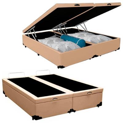 Cama Box Baú Casal Bipartido Sintético Mega Cama Bege