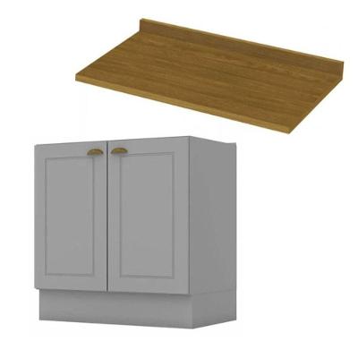Balcão Henn 80cm Com Tampo Mdf Para Cozinha Cinza / Nature
