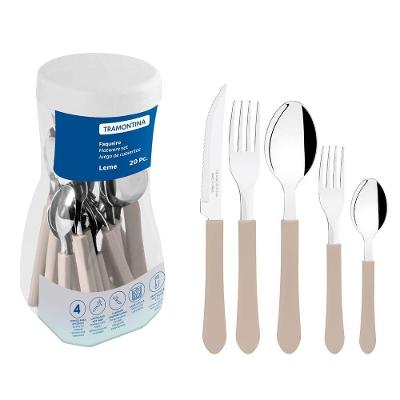 Faqueiro Leme 20 Peças Aço Inox e Polipropileno Fosco Cinza para Mesa Tramontina