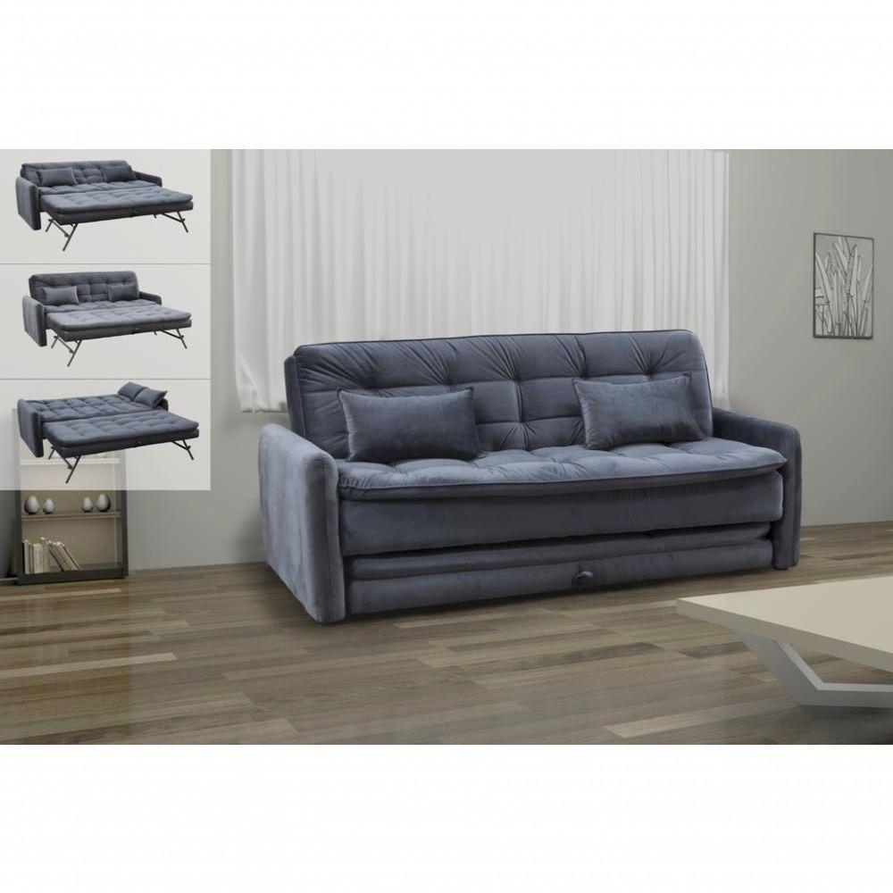 Sofá Cama Reclinável Com Cama Auxiliar - Veludo Chumbo - 2