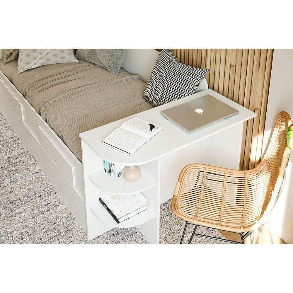 Sofá Cama Solteiro Helena c/ 2 Gavetas e Auxiliar Branco - Cimol - 1