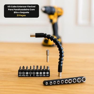 Kit Cabo Extensor Flexível Com Bits E Soquete 21 Peças