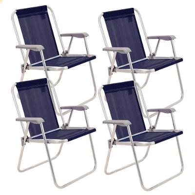 Kit 4 Cadeiras De Praia Tramontina Samoa Alta Em Alumínio Azul 92900/006
