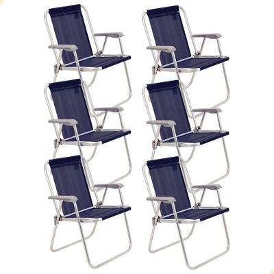 Kit 6 Cadeiras De Praia Tramontina Samoa Alta Em Alumínio Azul 92900/006