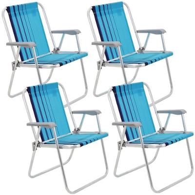 Kit 04 Cadeiras De Praia Tramontina Samoa Alta Alumínio C/ Assento Azul Cristal E Marinho 92900002