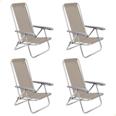 Kit 04 Cadeiras De Praia Reclin. Tramontina Bali Baixa Alumínio C/ Assento Camurça 92900105
