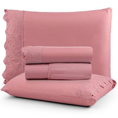 Jogo De Lençol Casal Nobless Bordado Micropercal 200 Fios Toque De Algodão 4 Peças Rosa Antigo