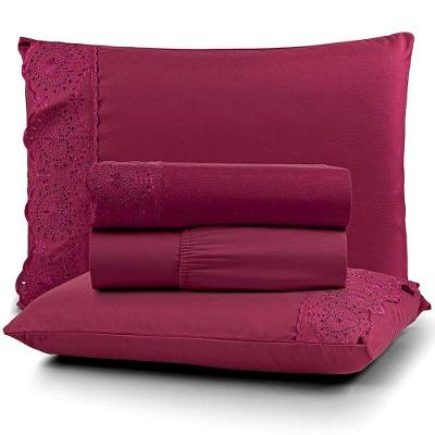 Jogo De Lençol Casal Nobless Bordado Micropercal 200 Fios Toque De Algodão 4 Peças Bordô