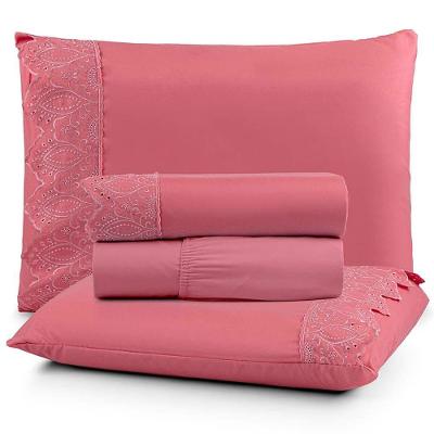 Jogo De Lençol Casal Nobless Bordado Micropercal 200 Fios Toque De Algodão 4 Peças Cor Pessego