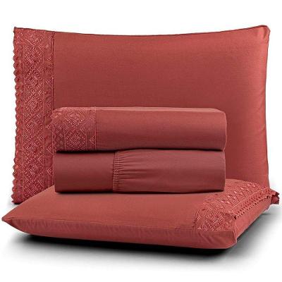 Jogo De Lençol Casal Nobless Bordado Micropercal 200 Fios Toque De Algodão 4 Peças Telha