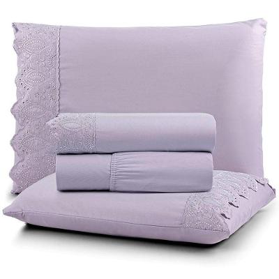 Jogo De Lençol Casal Nobless Bordado Micropercal 200 Fios Toque De Algodão 4 Peças Lilás