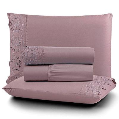 Jogo De Lençol Casal Nobless Bordado Micropercal 200 Fios Toque De Algodão 4 Peças Uva