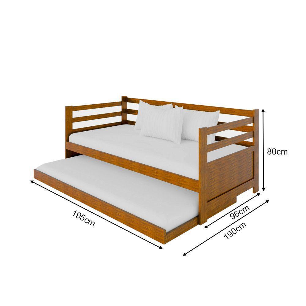 Sofá Cama Rústico Madeira Maciça Enjoy Com Auxiliar E 2 Colchões - Imbuia - Cor: Marrom - 3