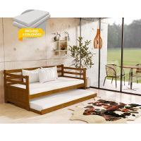 Sofá Cama Rústico Madeira Maciça Enjoy Com Auxiliar E 2 Colchões - Imbuia - Cor: Marrom - 1